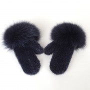 Women Knitted Mink Fur Gloves Decorated with Fox Fur