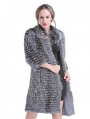 Women Fox Fur Long Coat Knitted Jacket