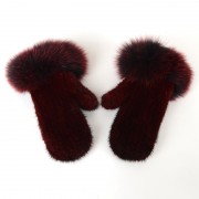 Women Knitted Mink Fur Gloves Decorated with Fox Fur