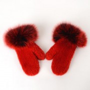 Women Knitted Mink Fur Gloves Decorated with Fox Fur