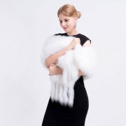 White Knitted Fox Fur Shawl with Fringes