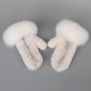 Women Knitted Mink Fur Gloves Decorated with Fox Fur