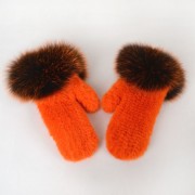 Women Knitted Mink Fur Gloves Decorated with Fox Fur