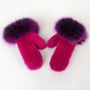 Women Knitted Mink Fur Gloves Decorated with Fox Fur