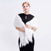 White Knitted Fox Fur Shawl with Fringes