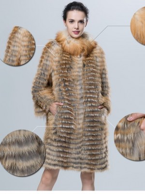 Real Red Fox Golden Overcoat Knitted Striped Style