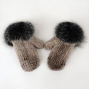 Women Knitted Mink Fur Gloves Decorated with Fox Fur