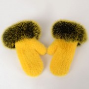 Women Knitted Mink Fur Gloves Decorated with Fox Fur