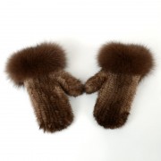 Women Knitted Mink Fur Gloves Decorated with Fox Fur