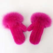 Women Knitted Mink Fur Gloves Decorated with Fox Fur