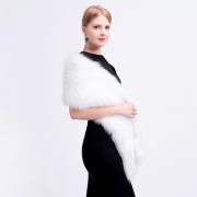 White Knitted Fox Fur Shawl with Fringes