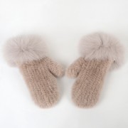 Women Knitted Mink Fur Gloves Decorated with Fox Fur