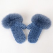 Women Knitted Mink Fur Gloves Decorated with Fox Fur