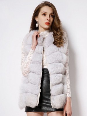 Women Real Plus Size Fox Fur Vest