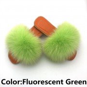 Women Jelly Fox Fur Slides Fluffy Sippers Raccoon Fur Slides