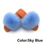 Women Jelly Fox Fur Slides Fluffy Sippers Raccoon Fur Slides