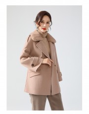 100% Wool Coat Jacket with Real Mink Fur Collar Overcoats Jackets