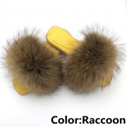 Women Jelly Real Fur Fox Slides Furry Slippers Multicolor Raccoon Fluffy Slides