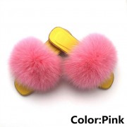 Women Jelly Real Fur Fox Slides Furry Slippers Multicolor Raccoon Fluffy Slides