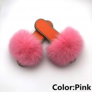 Glitter Real Fur Fox Slides Furry Slippers Multicolor Raccoon Fluffy Slides