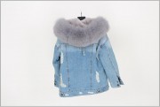 Natural Rabbit Fur Lined Denim Jacket Women Fox Fur Parka