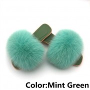 Women Jelly Fox Fur Slides Fluffy Sippers Raccoon Fur Slides