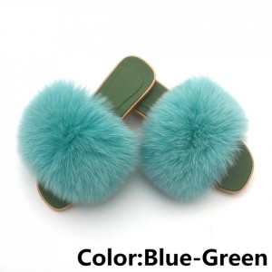 Women Jelly Fox Fur Slides Fluffy Sippers Raccoon Fur Slides