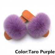 Women Jelly Fox Fur Slides Fluffy Sippers Raccoon Fur Slides