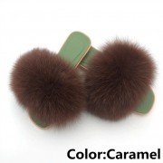 Women Jelly Fox Fur Slides Fluffy Sippers Raccoon Fur Slides