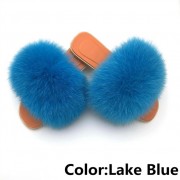 Women Jelly Fox Fur Slides Fluffy Sippers Raccoon Fur Slides