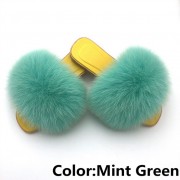 Women Jelly Real Fur Fox Slides Furry Slippers Multicolor Raccoon Fluffy Slides