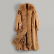 Women Wool Blends Coat Rex Rabbit Fur Liner Fox Fur Collar