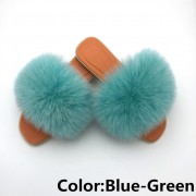 Women Jelly Fox Fur Slides Fluffy Sippers Raccoon Fur Slides