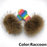 Glitter Real Fur Fox Slides Furry Slippers Multicolor Fluffy Slides