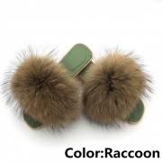 Women Jelly Fox Fur Slides Fluffy Sippers Raccoon Fur Slides