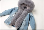 Natural Rabbit Fur Lined Denim Jacket Women Fox Fur Parka