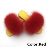 Women Jelly Real Fur Fox Slides Furry Slippers Multicolor Raccoon Fluffy Slides