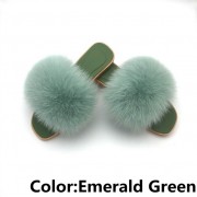 Women Jelly Fox Fur Slides Fluffy Sippers Raccoon Fur Slides