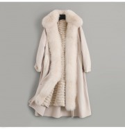 Women Wool Blends Coat Rex Rabbit Fur Liner Fox Fur Collar