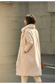 Women Wool Blends Coat Rex Rabbit Fur Liner Fox Fur Collar