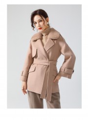 100% Wool Coat Jacket with Real Mink Fur Collar Overcoats Jackets