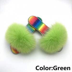 Glitter Real Fur Fox Slides Furry Slippers Multicolor Fluffy Slides