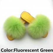 Women Jelly Real Fur Fox Slides Furry Slippers Multicolor Raccoon Fluffy Slides