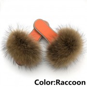 Glitter Real Fur Fox Slides Furry Slippers Multicolor Raccoon Fluffy Slides