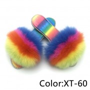 Glitter Real Fur Fox Slides Furry Slippers Multicolor Fluffy Slides