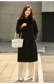 Women Wool Blends Coat Rex Rabbit Fur Liner Fox Fur Collar