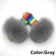 Glitter Real Fur Fox Slides Furry Slippers Multicolor Fluffy Slides