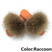 Women Jelly Fox Fur Slides Fluffy Sippers Raccoon Fur Slides