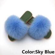 Women Jelly Fox Fur Slides Fluffy Sippers Raccoon Fur Slides