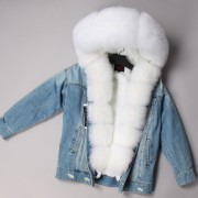 Natural Rabbit Fur Lined Denim Jacket Women Fox Fur Parka